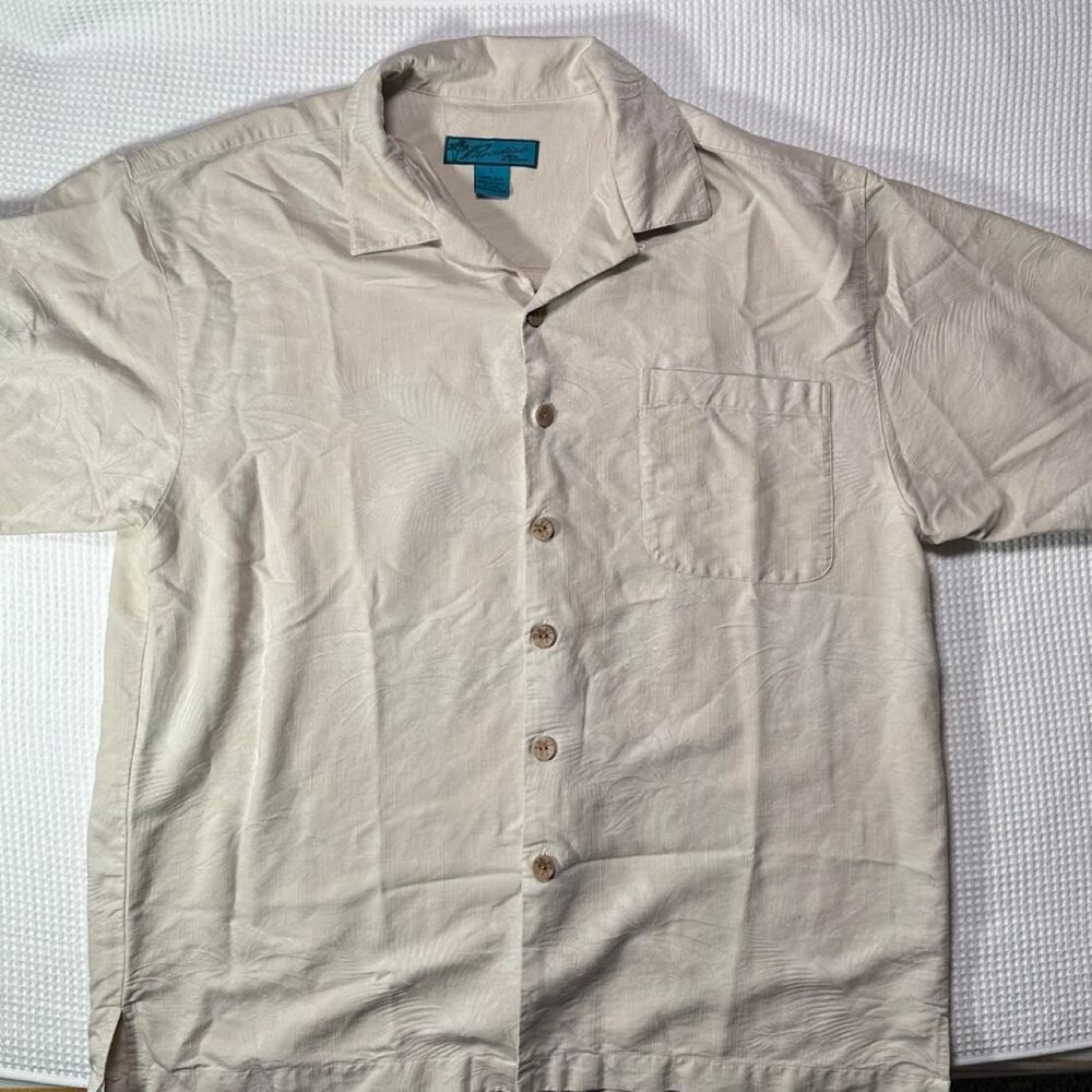 Size large 100% silk paradise blue Tan button-up shirt